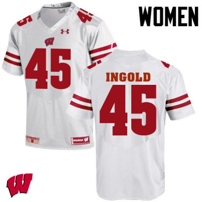 Women's Wisconsin Badgers NCAA #45 Alec Ingold White Authentic Under Armour Stitched College Football Jersey GB31U11DL